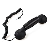 MaryCom KK T-01 Retro POP Telefonhörer PREMIUM QUALITÄT in Schwarz mit Ledergriff compatible mit allen Notebooks, Mobile Phones, Handys, TAB, iPad, iPhone, Smartphones ( Apple, Samsung, Nokia, HTC, Sony-Ericsson, Motorola, LG ) mit 3,5 mm Klinkenstecker für Kopfhörer / Headset T01S