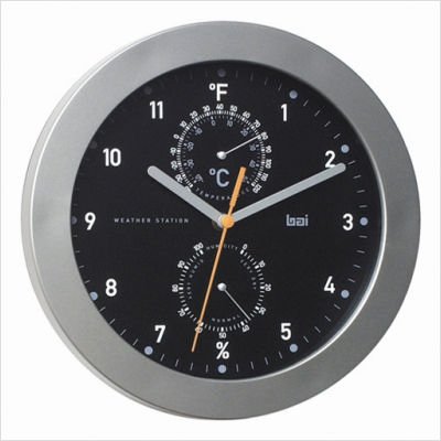 Designer Weather Station Wall Clock in Black