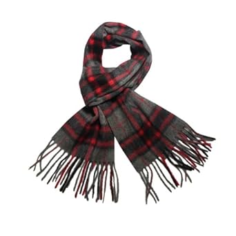 100% Wool Men's Winter Plaid Tassels Ends Long Scarf