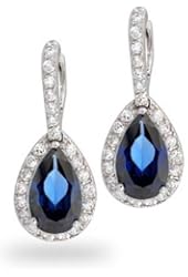 Bling Jewelry CZ Blue Simulated Sapphire Teardrop Pave Dangle Earrings Rhodium Plated