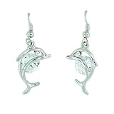Silver Crystal Dolphin Earrings Dangle