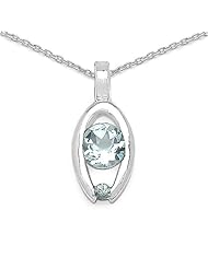 0.50 Carat Genuine Aquamarine Sterling Silver Pendant Necklace. 18"