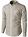 H2H Mens Casual Slim Fit Oxford Mandarin Collar Button-down Shirt With Pocket