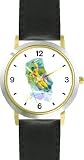 Downhill Alpine Skier Painting Snow Skiing - WATCHBUDDY  DELUXE TWO-TONE THEME WATCH - Arabic Numbers - Black Leather Strap-Children's Size-Small ( Boy's Size & Girl's Size )
