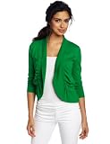 AK Anne Klein Women's 3/4 Sleeve Shirred Ruffle Cardigan Sweater, Kelly Green, Medium