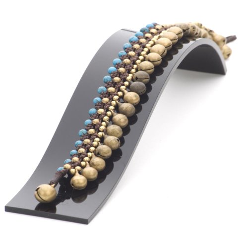 Women's Brass Gold Tone Simulated Turquoise Bead Ankle Anklet Bracelet, 25 cm