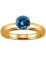 0.80 Ct Round Blue SI1/SI2 Diamond 18K Yellow Gold Solitaire Ring