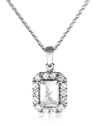 Sterling Silver Octagon Aquamarine Created White Sapphire Pendant Necklace, 18"