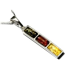 Certified Genuine Multicolor Amber and Sterling Silver Slider Pendant, 18"