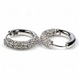 Sterling Silver Huggie Hoop Earrings with Clear CZ - Size: 4mm x 18mm