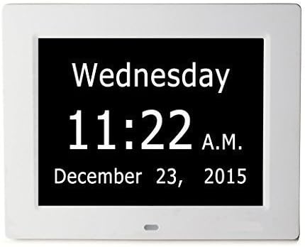 ESH Extra-Large Memory Loss Digital Calendar Day Clock with With Full Day &amp; Month Spelling No Abbreviations Great For Impaired Vision (White)