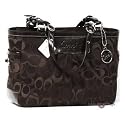 Authentic Coach Optic Signature Pleated E/W Brown Tote Handbag 13762