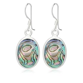 Silver Oval Paua Shell Drop Earrings