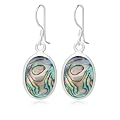 Silver Oval Paua Shell Drop Earrings