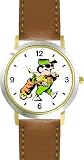 Golfer with Golf Bag (Caricature) - Golf Theme - WATCHBUDDY® DELUXE TWO-TONE THEME WATCH - Arabic Numbers - Brown Leather Strap-Women's Size-Small
