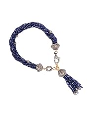18kt Gold Diamond Pave Blue Sapphire Beaded Tassel Bracelet Silver Wedding Jewelry