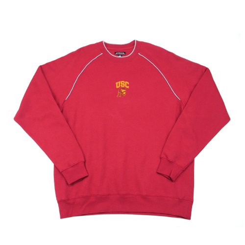 Antigua USC Inspired Fleece Long Sleeve Crewneck Pullover (Large, Cardinal Red/Grey Heather)