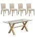 Cross Leg Table 4 Alma Cream Fabric Chairs