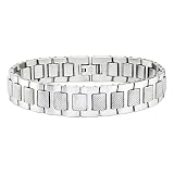 Stainless Steel Men's Bracelet with Gun Grip Texture (14mm Wide) 8 Inches