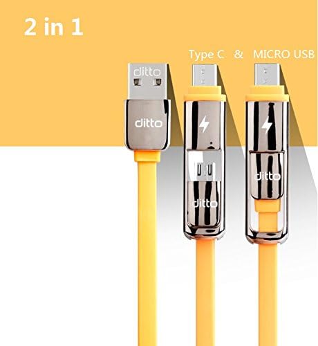 Karnotech® 2 in 1 Type C &amp; Micro USB to Standard Type A Male with Reversible Connector for Type C USB or Micro USB Devices like New MacBook 12 in, Nokia N1, Samsung Galaxy/Note 3.3 Ft (1 M) Orange
