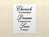 CHERISH YESTERDAY DREAM TOMORROW LIVE TODAY Vinyl wall art Inspirational quotes and sayings home decor decals