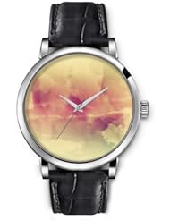 SPRAWL Aanalog Fashion Series Silver Ladies Watches of Genuine Black Leather Strap,Unique Wrist Watch for Women Girls Designed with Shadow of a boat in the fog