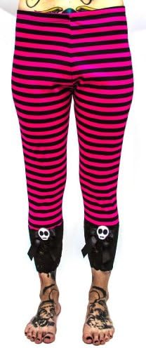 Jessica Louise Skull Capri Legging S Black Pink Stripe