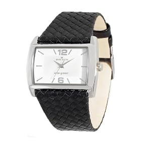 AK Anne Klein Women's Trend Silver Square Case Black Strap Watch #109077MPBK