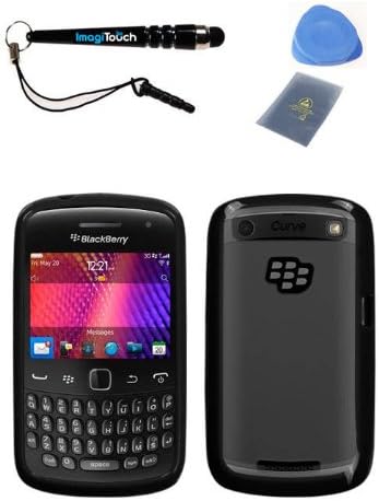 IMAGITOUCH(TM) 4-Item Combo BLACKBERRY 9360 (Curve) Transparent Clear Solid Black Gummy Cover (Stylus pen, ESD Shield bag, Pry Tool, Phone Cover)