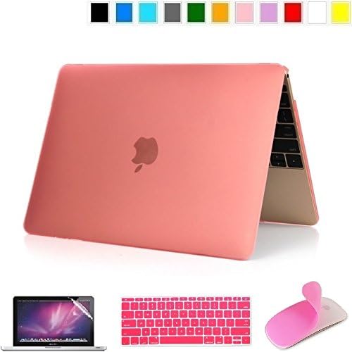 Applefuns(TM) 4 in 1 Kit Matte Hard Shell Case + Keyboard Cover + Screen Protector + Silicone Mouse Sticker for Apple The New Macbook 12 inch with Retina Dispaly (pink)