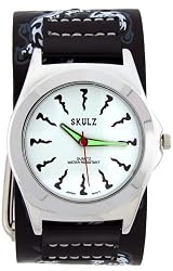 Electric Silver Marker Trendy Design Round Steel White Dial Punk Biker Wide White Blue Dragon Print Black Leather Band Wrist Watch
