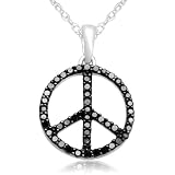 41 9yGCdgpL. SL160  10k White Gold Black Diamond Peace Sign Pendant (2/5 cttw, I J Color, I3 Clarity), 18