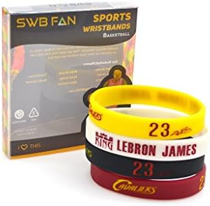 SWBFAN Bracelets With LeBron James In 3D Letters - NBA Basketball Star Wristband - Great Gift For Sports Fans, 4 Different Colors, Durable (Adult/Youth 7.7X0.47X0.07 Inches, LeBron James Set)