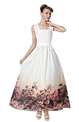 Cocktail Sleeveless Square Neck Floral Print Fitted Lace Flared-Skirt Chiffon Party Dress/Tunic/Maxi Dress 