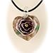 Lavender Murano Glass Flower Heart Pendant Rubber Cord Necklace Sterling Silver Clasp