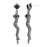 Stainless Steel Jet Crystal and Burgundy Crystal Snake Earrings