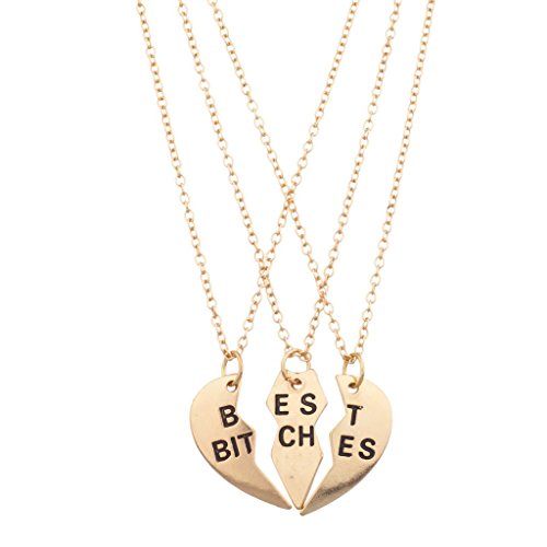 Lux Accessories Best Bitches BFF Friends Forever Valentine Heart 3 PC Necklace Set Lux Accessories Best Bitches BFF Friends Forever Valentine Heart 3 PC Necklace Set