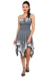 General Print Spaghetti Strap Short Rayon/Viscose Shirred Lace Embroidered  Dress