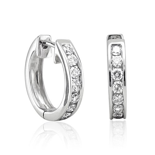 14k White Gold Hoop Huggies Diamond Earrings (GH, I1-I2, 0.50 carat) [Jewelry]
