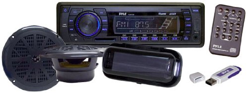 Pyle PLMRKIT102 In-Dash Marine AM/FM PLL Tuning Radio with USB/SD/MMC Reader, 6.5-Inch Speakers, Stereo Cover, and  USB Drive
