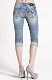 41 ASIEi2QL. SL160  Miss Me Capris JP5335P LT 19 Crystals and Diamond Studs on Stitched Cross, Flap Back Pockets, Cuffed Bottom