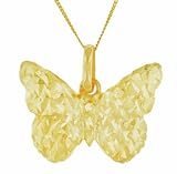 9ct Yellow Gold Diamond Cut Butterfly Pendant on Curb Chain 46cm