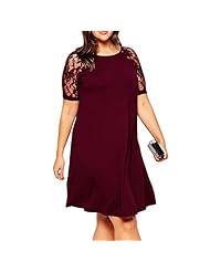 Plus Size Raglan Sleeves Short Sleeves Lace Polyester/Spandex  Dress