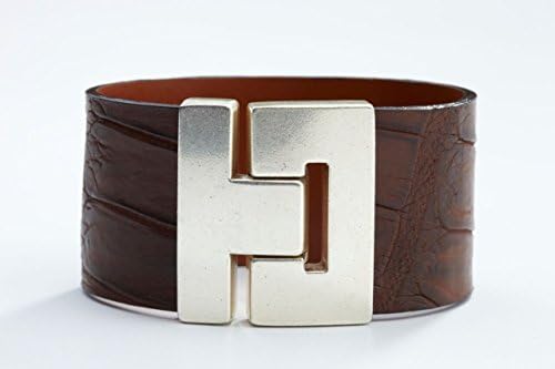 Odet Handmade Luxury Alligator Leather Bracelet Matte Chocolate Brown in Gold/Silver Buckle Finish for Women