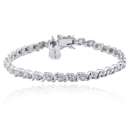 Platinum Plated Sterling Silver Genuine Diamond Accent Flip Flop Charm Bracelet, 7.25"