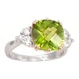 14K Antique Cut Peridot & Diamond Ring