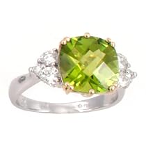 14K Antique Cut Peridot & Diamond Ring