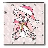 Christmas Cute Pink Teddy Bear with Santa hat - 10x10 Wall Clock