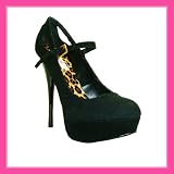 Women's Qupid Black Velvet Mary Jane Pumps (Neutral02)