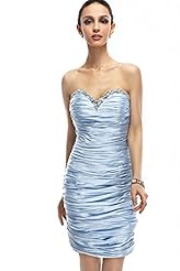 Strapless Cocktail Knee Length Short Sweetheart Beaded Lace Natural   Waistline Sheath Satin  Dress